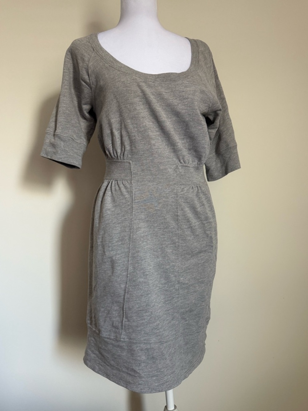 Pure + Good Anthropologie Scoop Neck Midi Dress in Light Gray size small